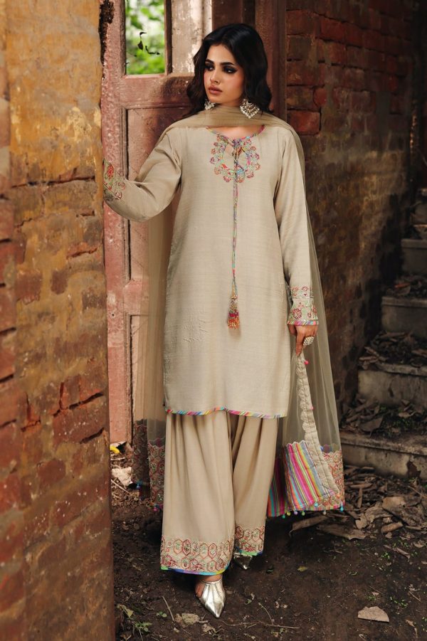 3-PC Stitch Embroidered Raw-Silk Suit